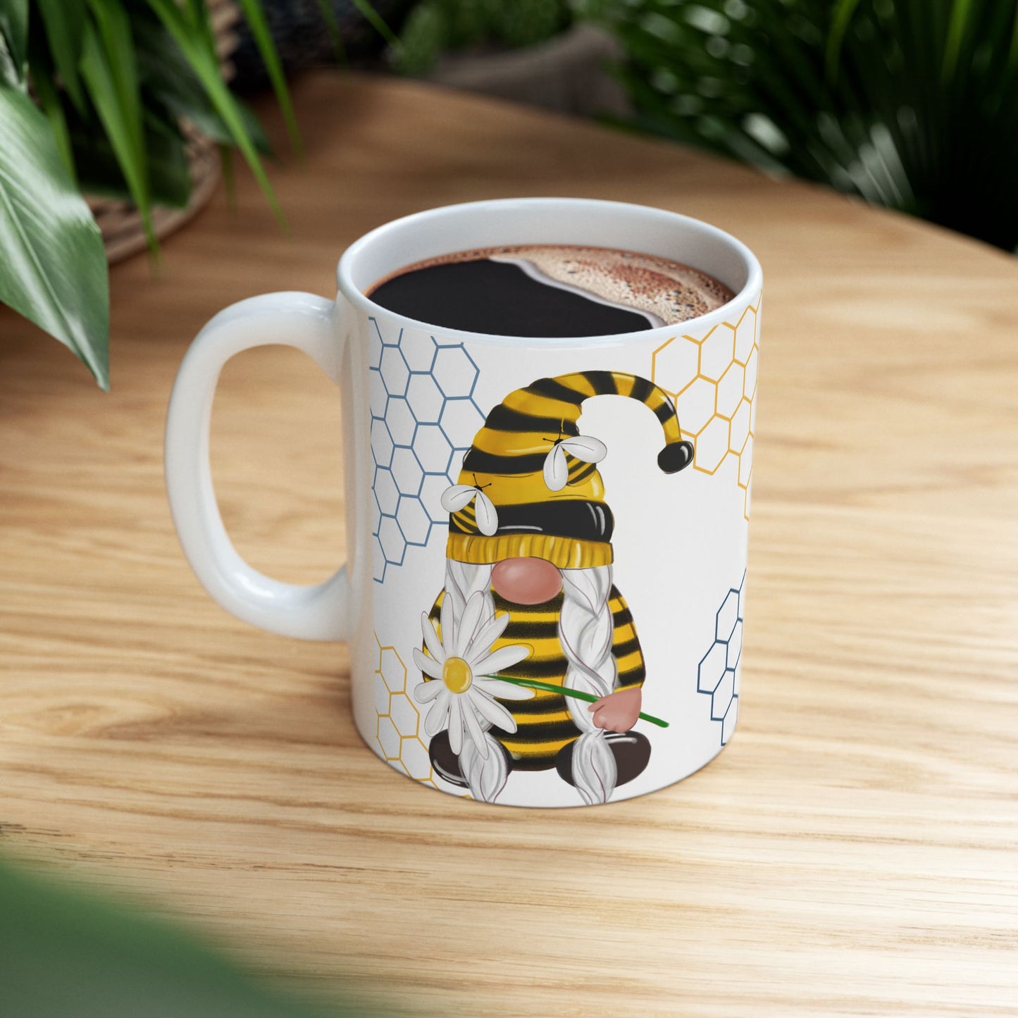 Gnome | Daisy | Blue Flowers | Ceramic Mug | 11 oz