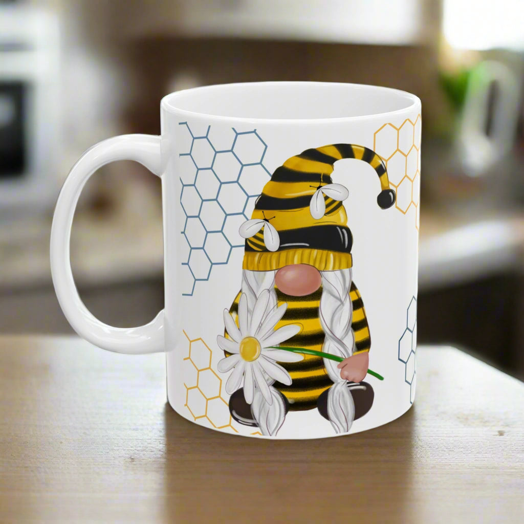 Gnome | Daisy | Blue Flowers | Ceramic Mug | 11 oz