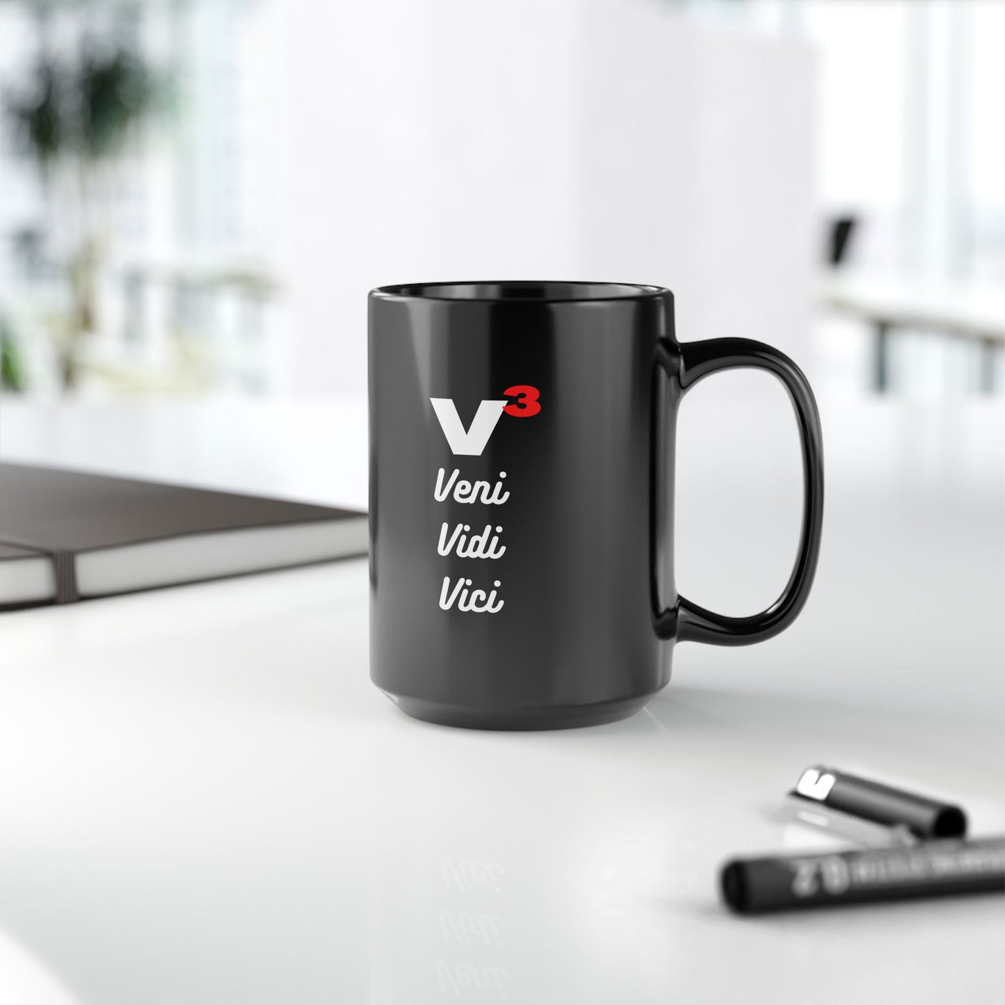 Veni, Vidi, Vici | V-Cubed | Black Mug, 15oz