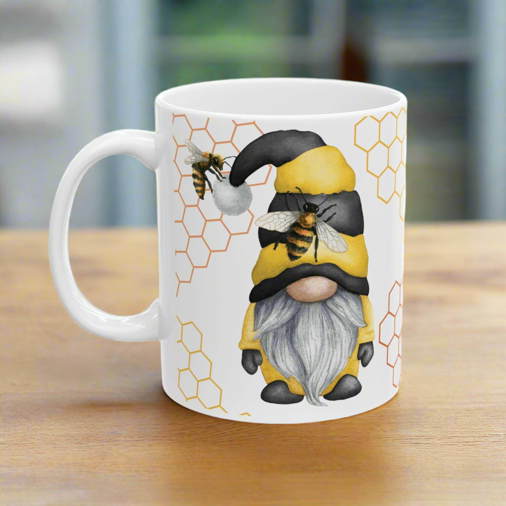 Bee Gnome with Bees Ceramic Mug, 11oz