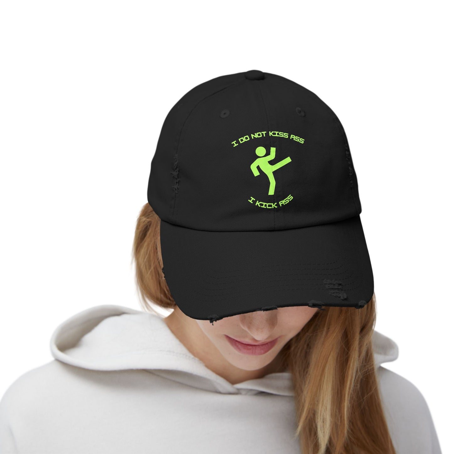 I Don't Kiss I Kick | Unisex Distressed Cap