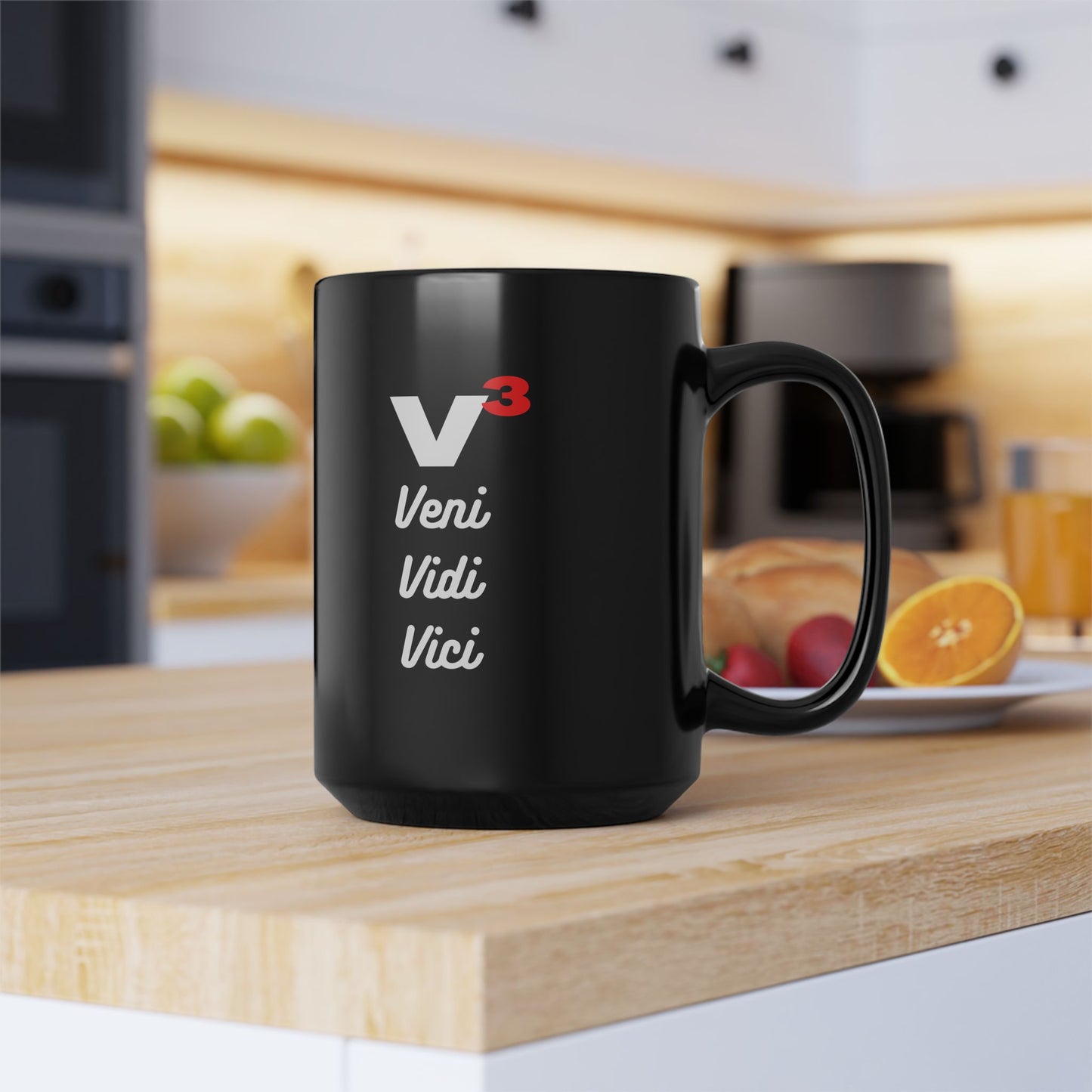 Veni, Vidi, Vici | V-Cubed | Black Mug, 15oz