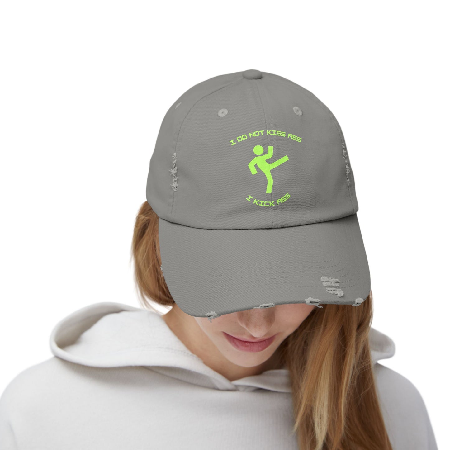 I Don't Kiss I Kick | Unisex Distressed Cap