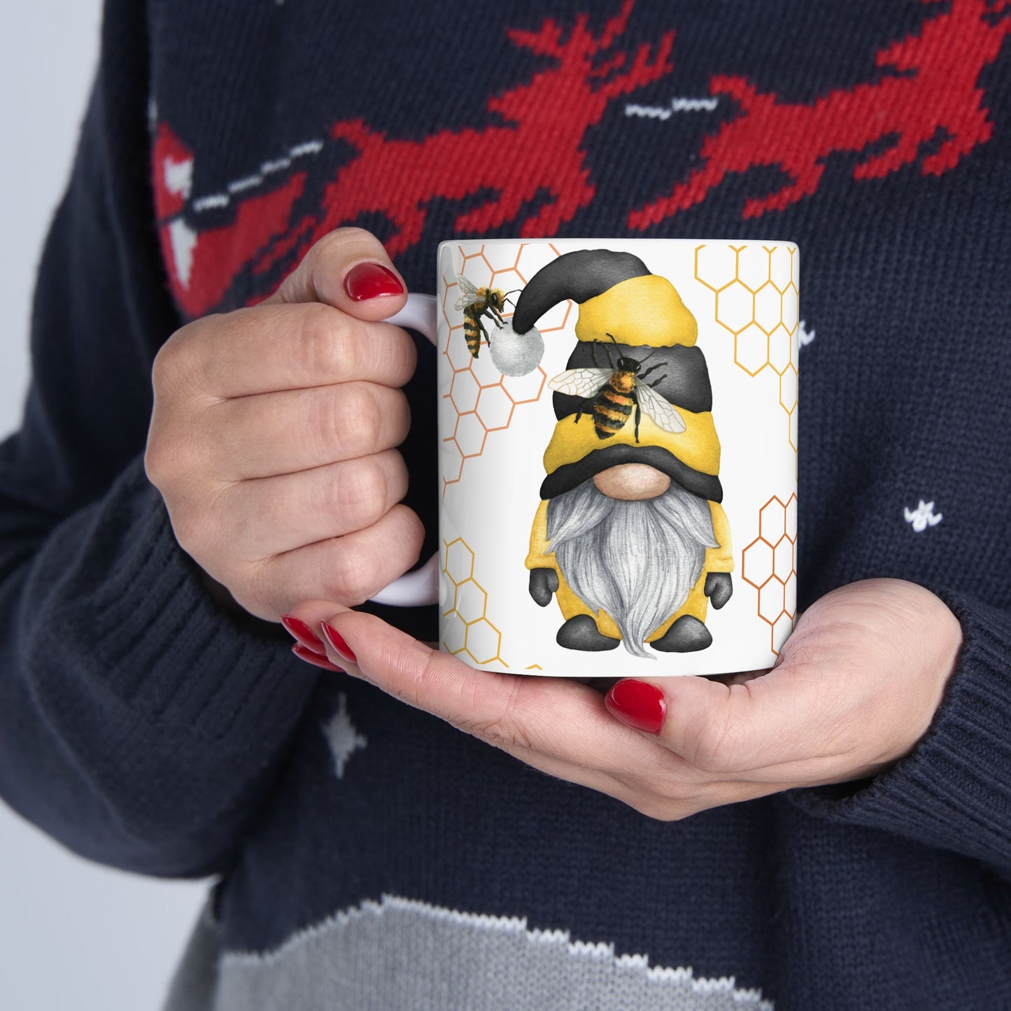 Gnome | Bee |Orange Flowers | Ceramic Mug | 11 oz