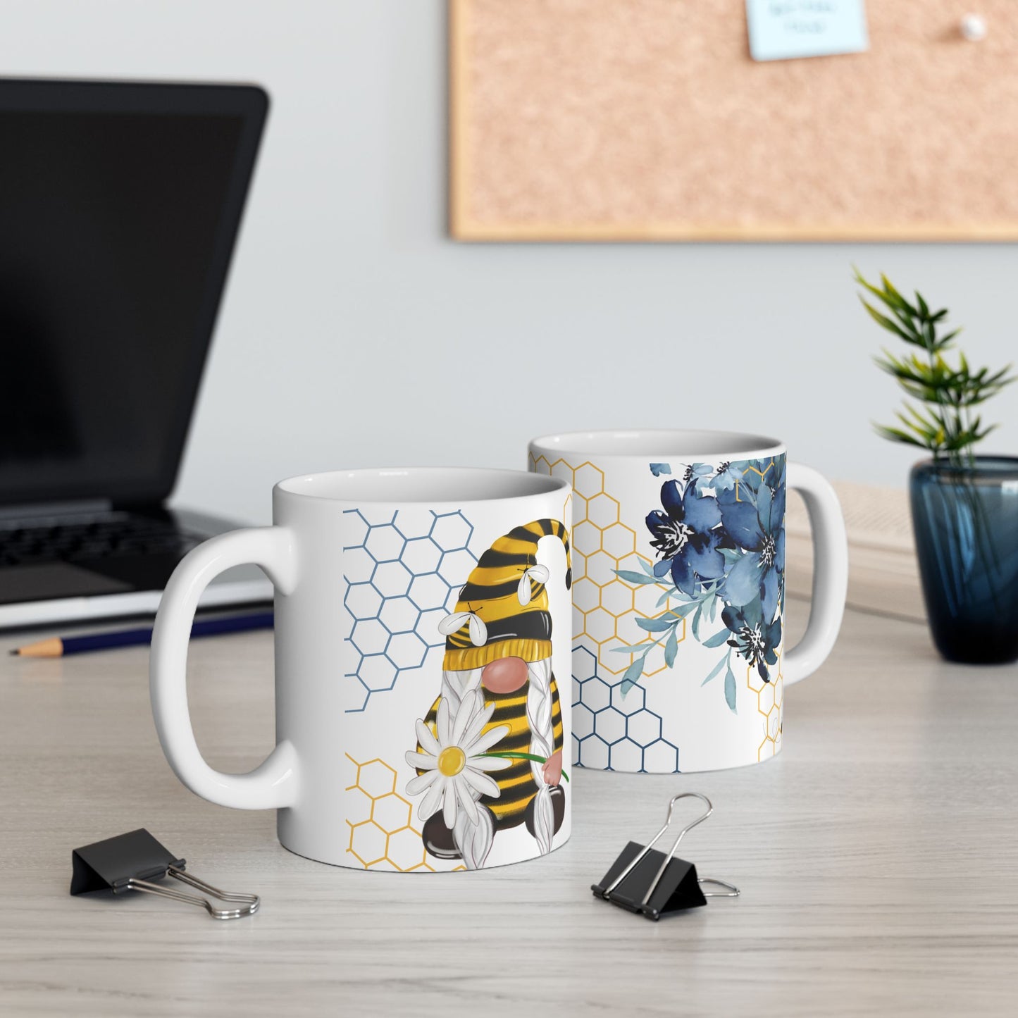 Gnome | Daisy | Blue Flowers | Ceramic Mug | 11 oz