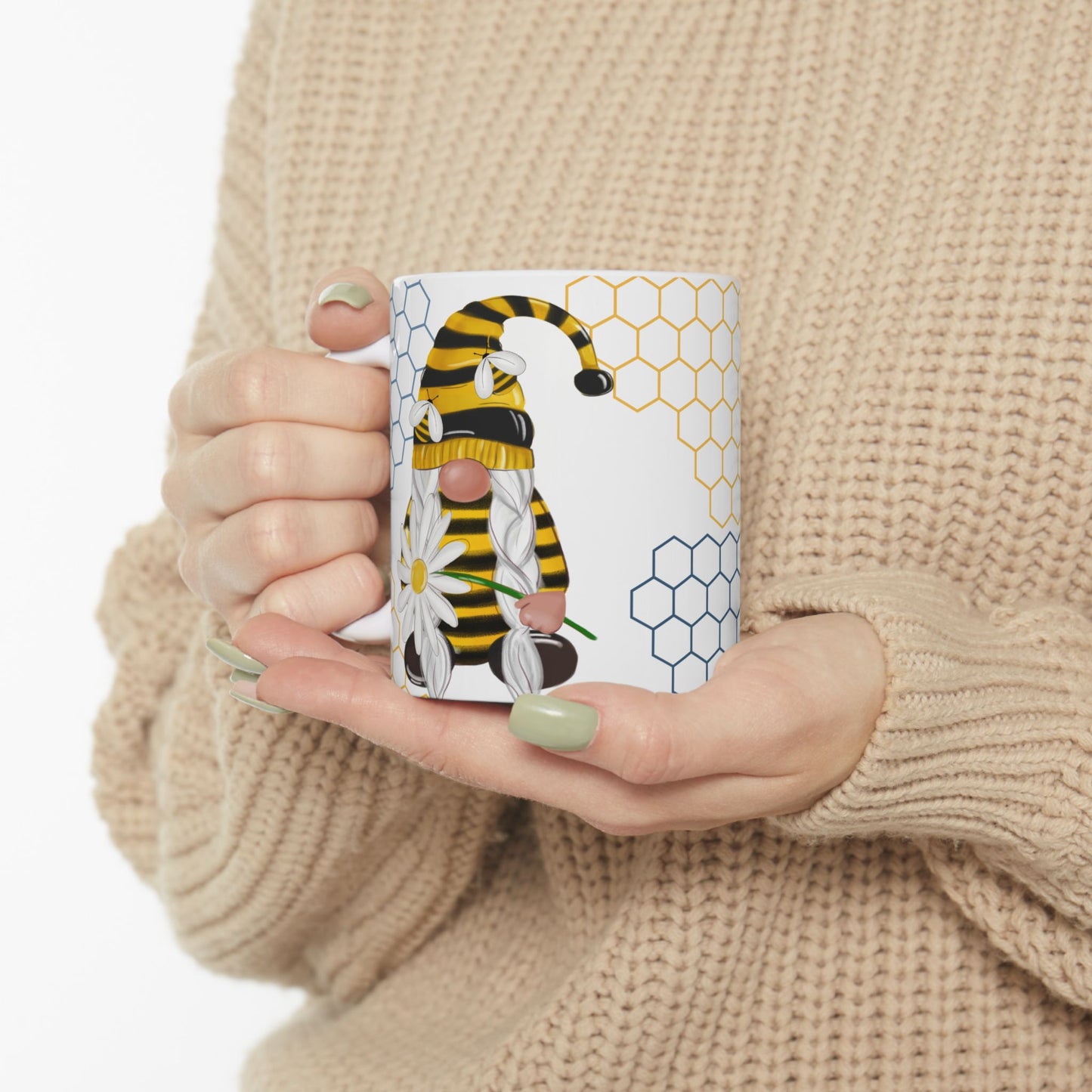 Gnome | Daisy | Blue Flowers | Ceramic Mug | 11 oz