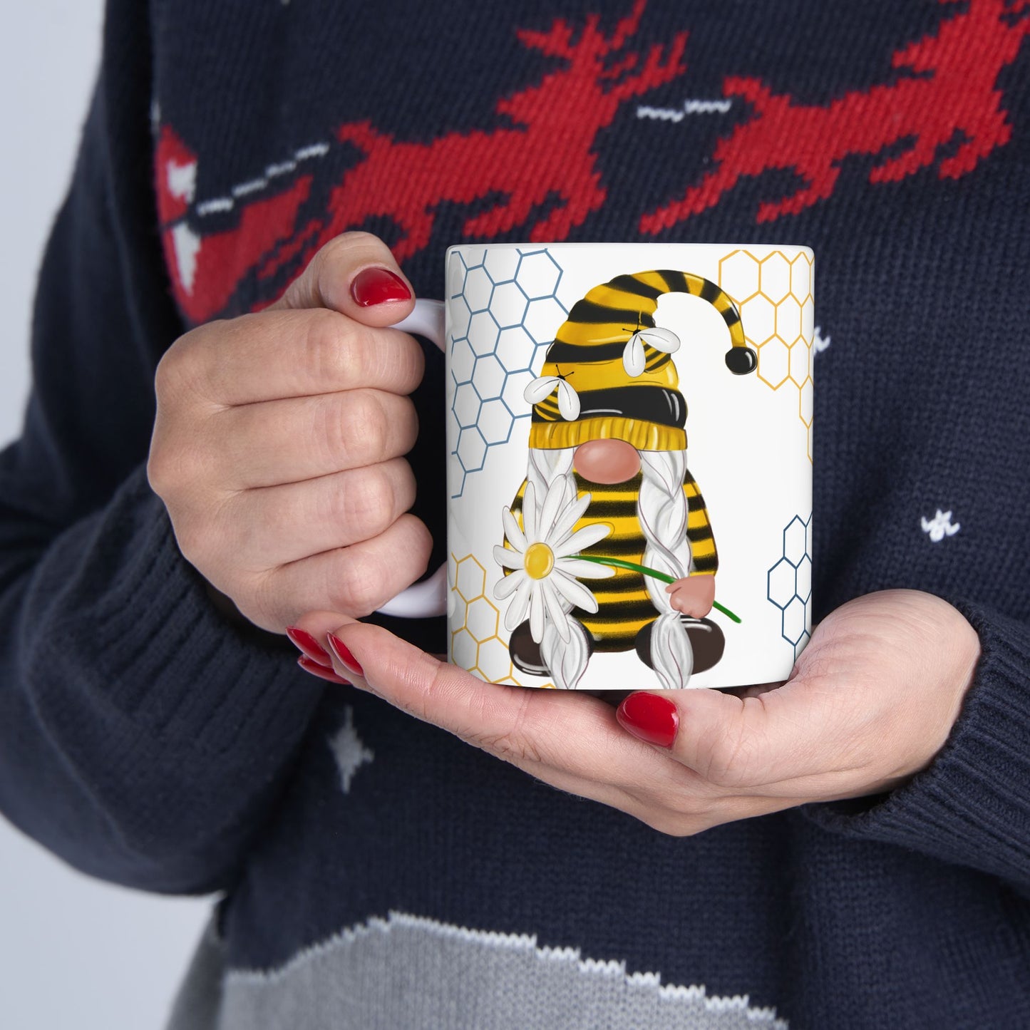 Gnome | Daisy | Blue Flowers | Ceramic Mug | 11 oz