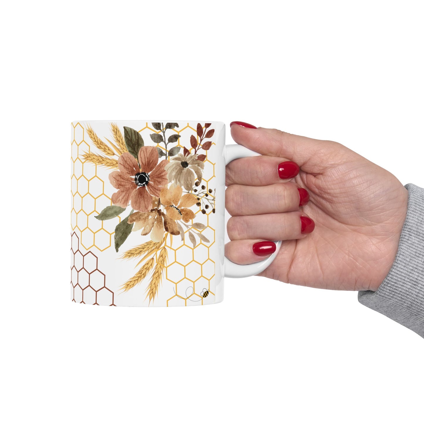 Gnome | Honey Jar | Brown Flowers | Ceramic Mug | 11 oz