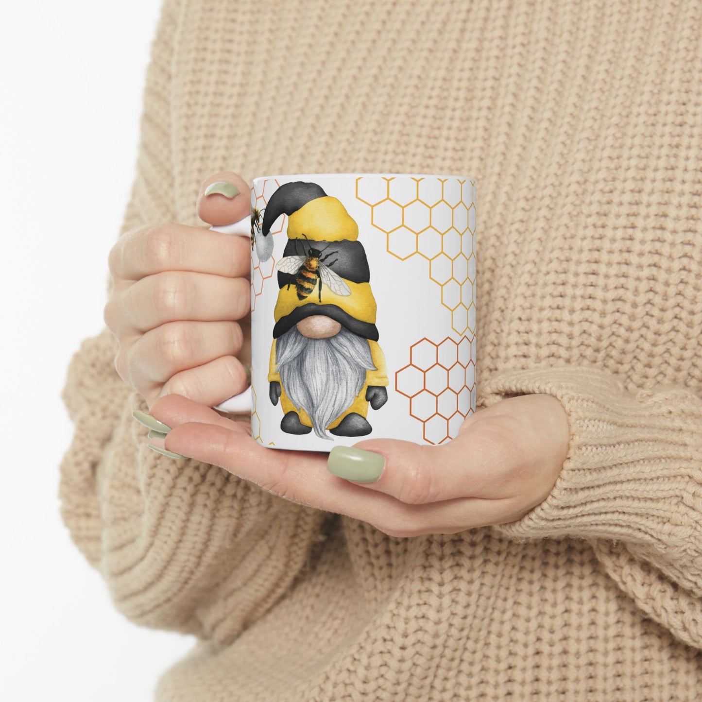 Bee Gnome with Bees Ceramic Mug, 11oz