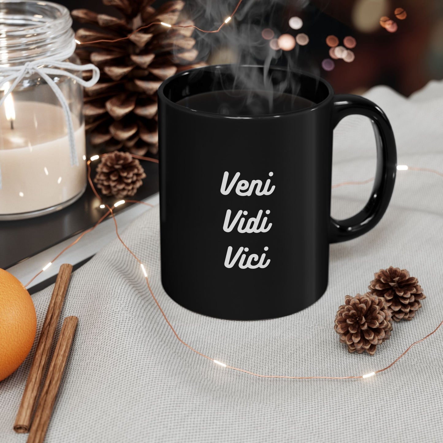 Veni, Vidi, Vici | V-Cubed | Black Mug | 11 oz