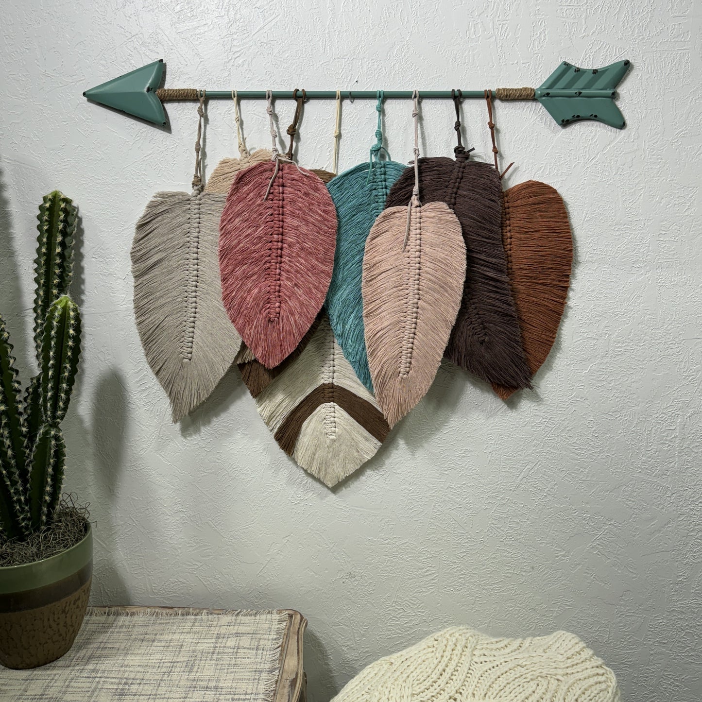 Macrame | Turquoise Arrow and Layered Feathers