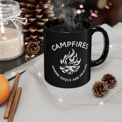 Campfire Soul Healing Black Mug | White | Ceramic Mug | 11 oz