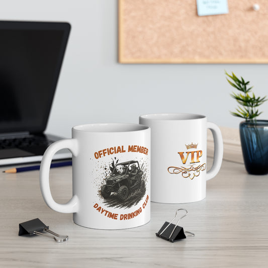 VIP Daytime Drinking Club Mug | Side-by-Side Image | White Ceramic Mug | 11 oz