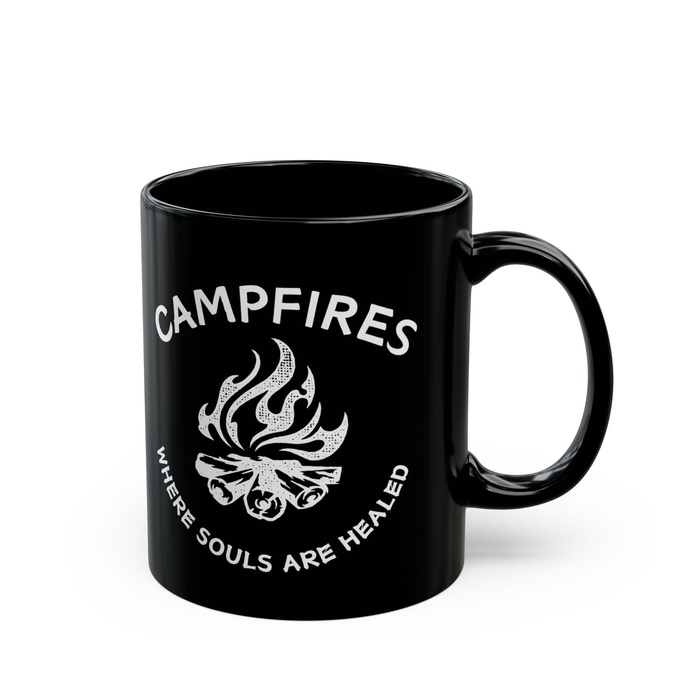 Campfire Soul Healing Black Mug | White | Ceramic Mug | 11 oz