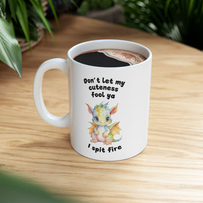 Don’t Let My Cuteness Fool You | Baby Dragon in Soft Pastels |Ceramic Mug | 11 oz