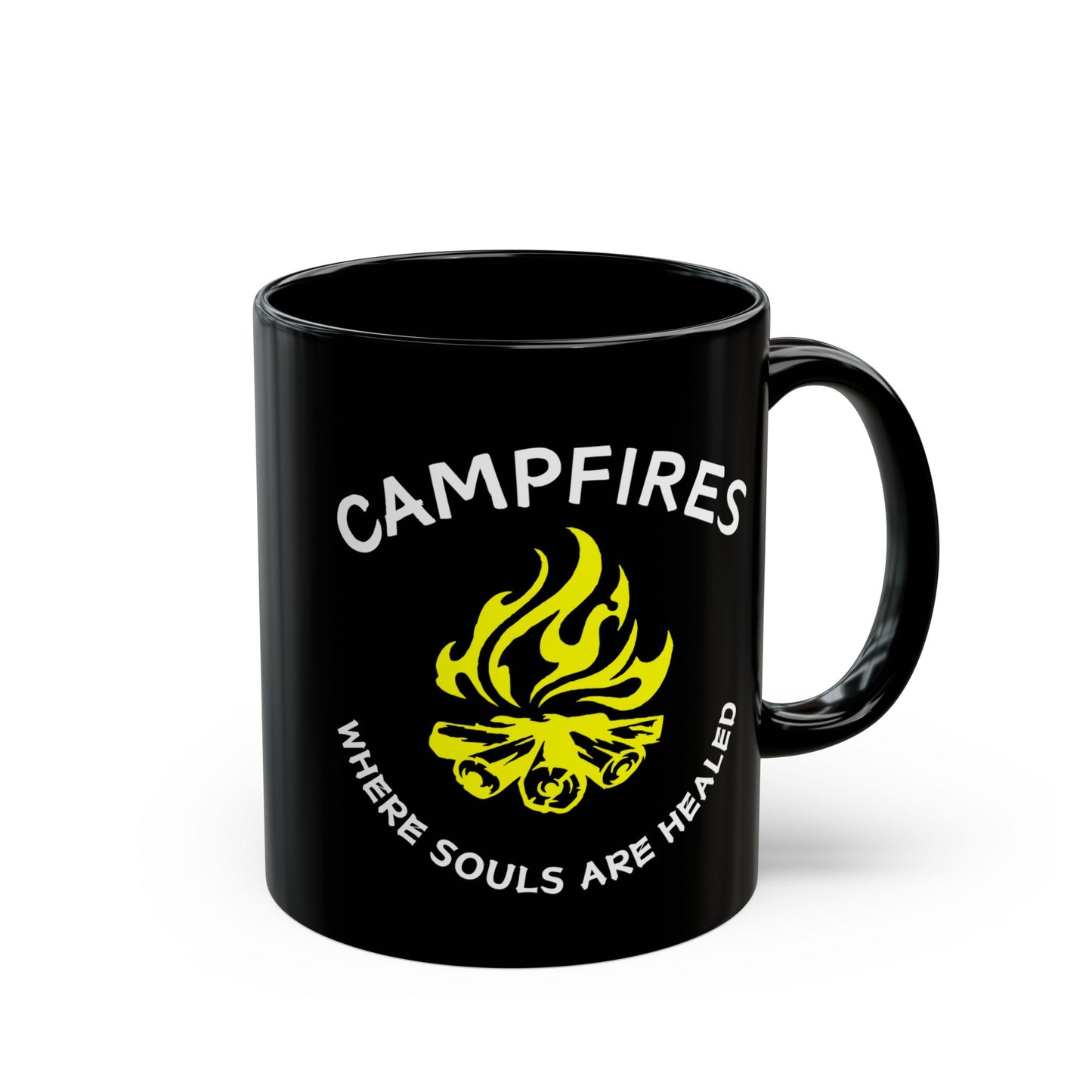 Campfire Soul Healing Black Mug | Yellow | Ceramic Mug | 11 oz