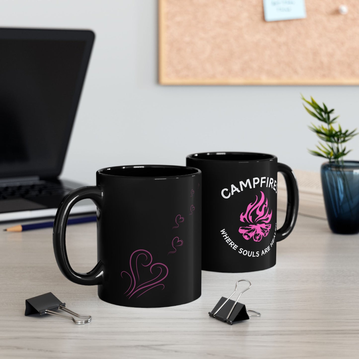 Campfire Soul Healing Black Mug | Pink | Ceramic Mug | 11 oz