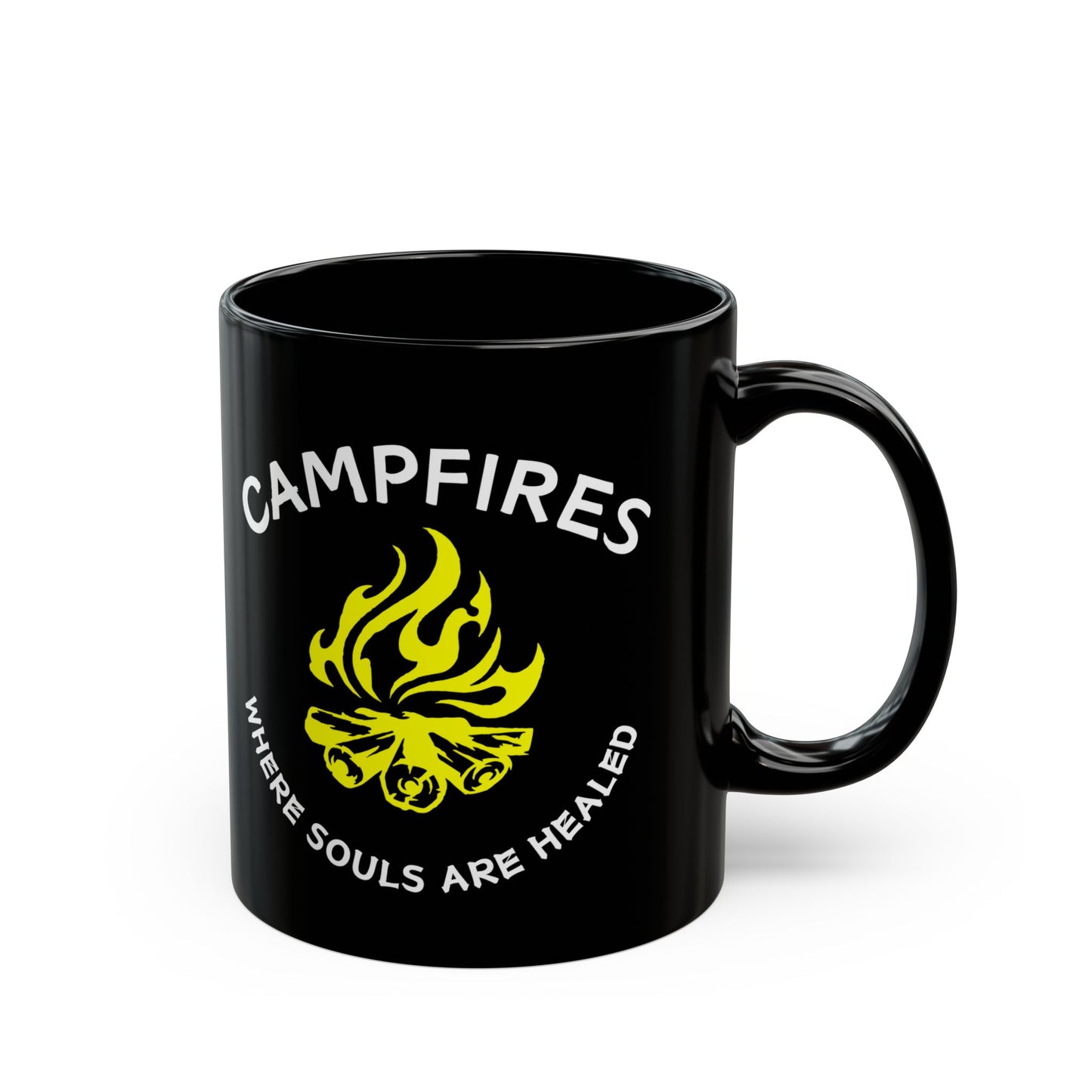 Campfire Soul Healing Black Mug | Yellow | Ceramic Mug | 11 oz