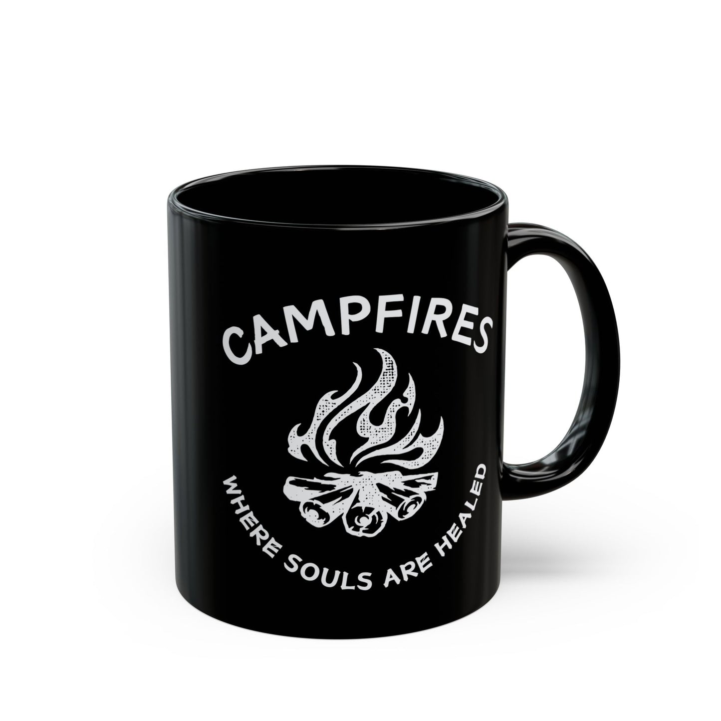 Campfire Soul Healing Black Mug | White | Ceramic Mug | 11 oz