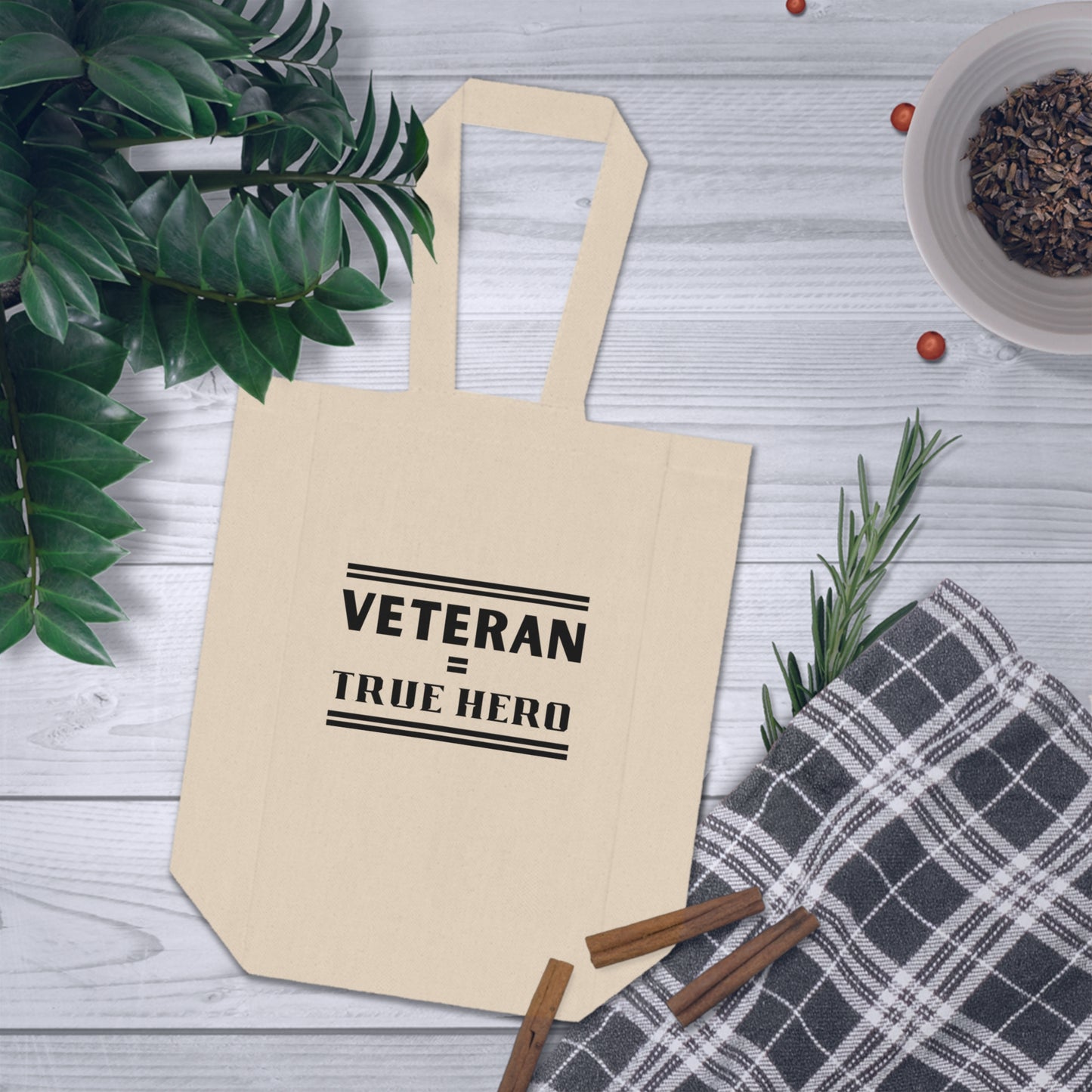 Veteran True Hero - Double Wine Tote Bag, Black Lettering