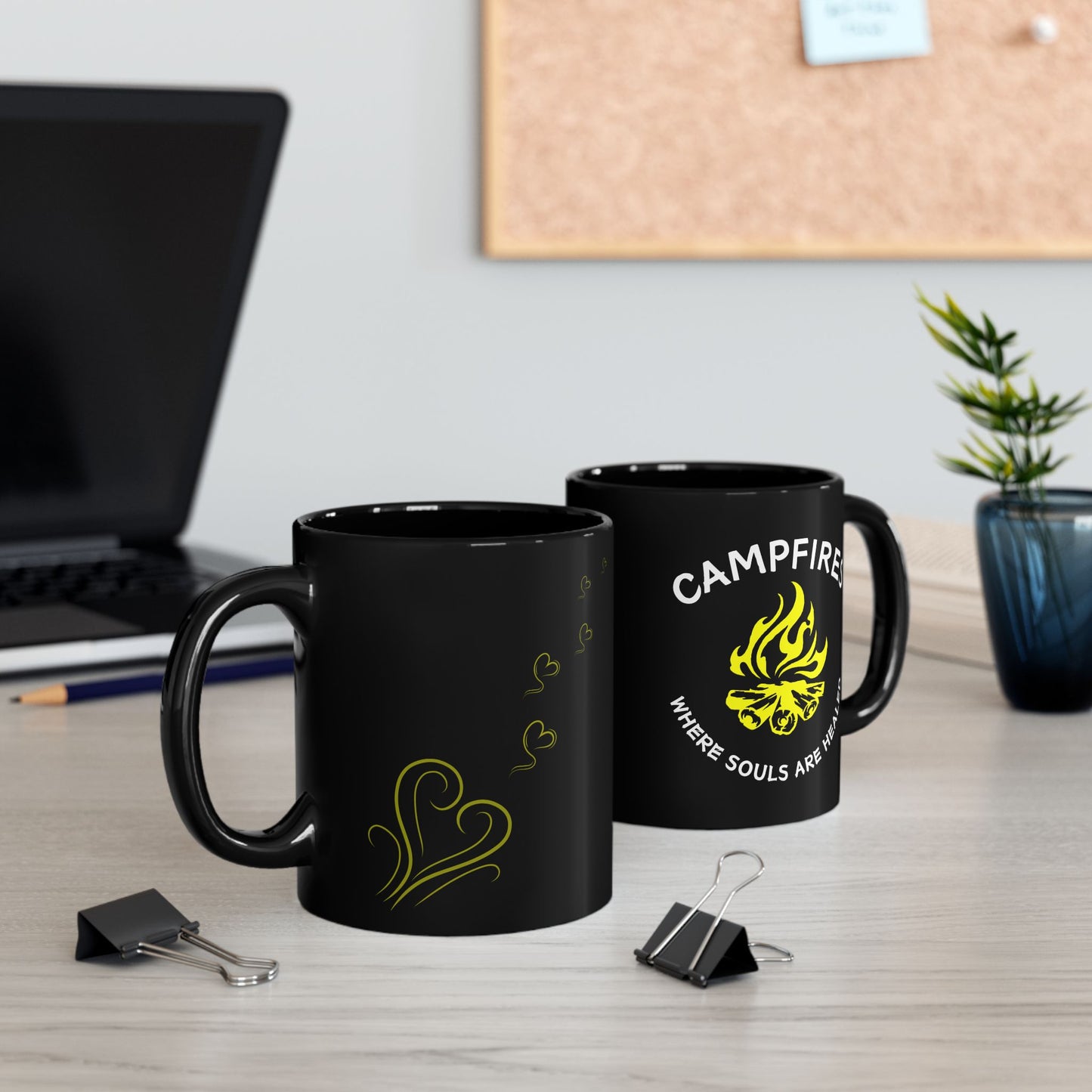 Campfire Soul Healing Black Mug | Yellow | Ceramic Mug | 11 oz