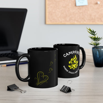 Campfire Soul Healing Black Mug | Yellow | Ceramic Mug | 11 oz