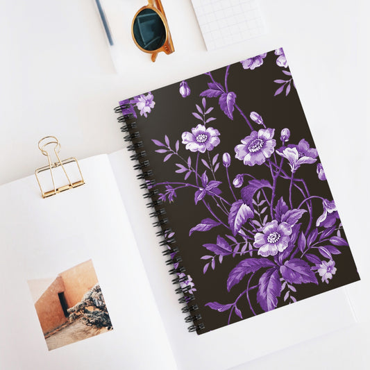 Purple & White Florals - Spiral Notebook - Ruled Line