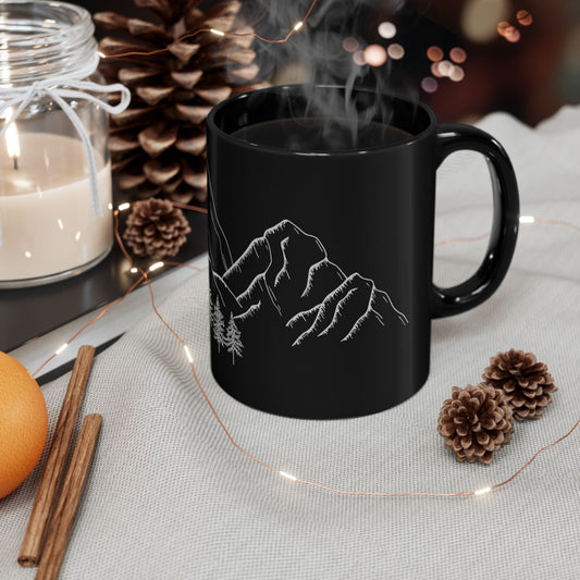 Mountain Landscape Black Mug for Nature Lovers | Ceramic Mug | 11 oz