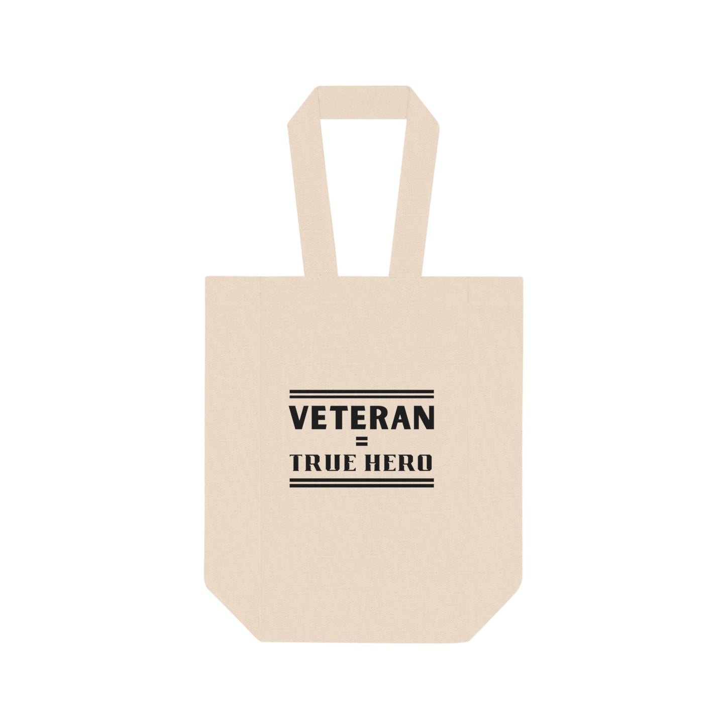 Veteran True Hero - Double Wine Tote Bag, Black Lettering