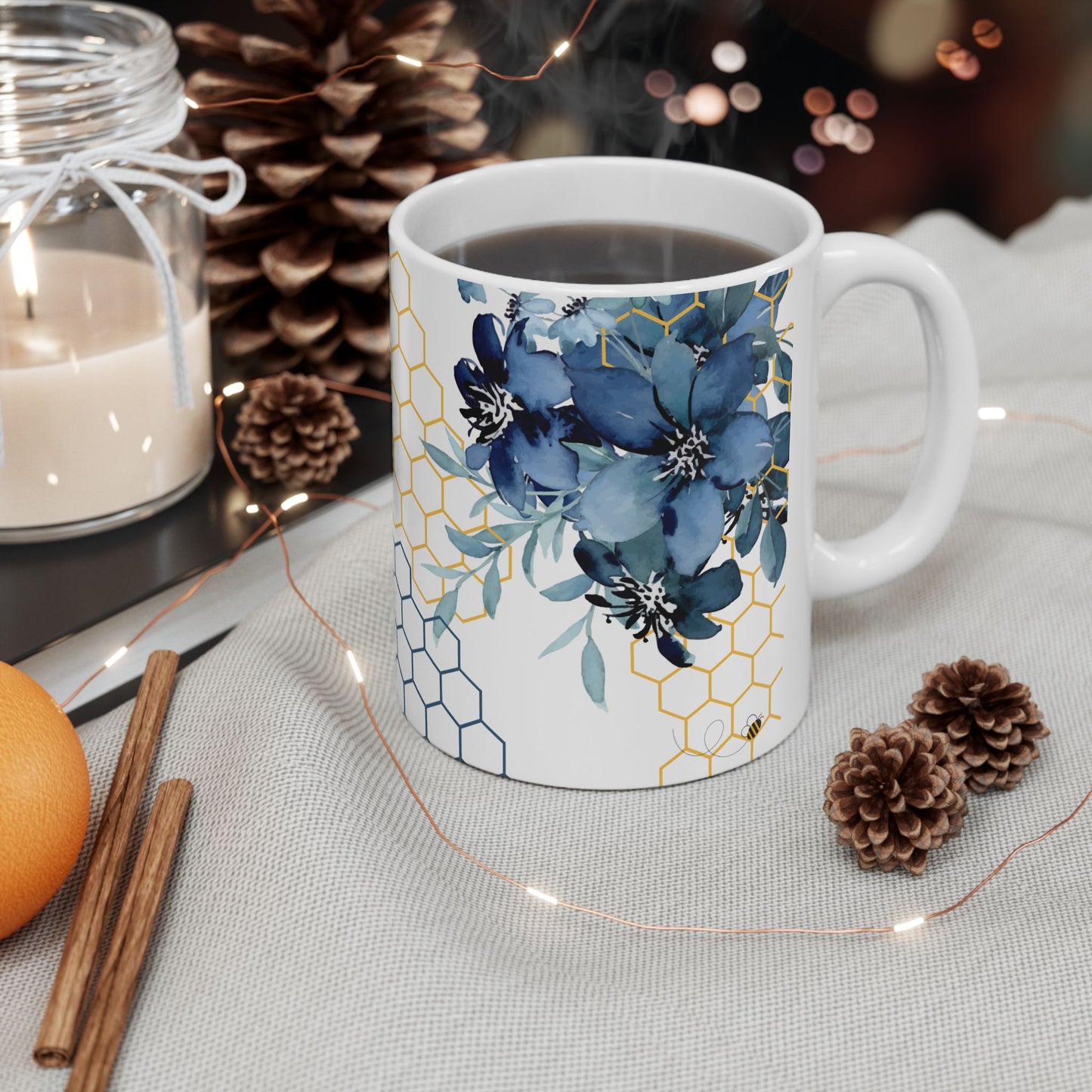 Gnome | Daisy | Blue Flowers | Ceramic Mug | 11 oz