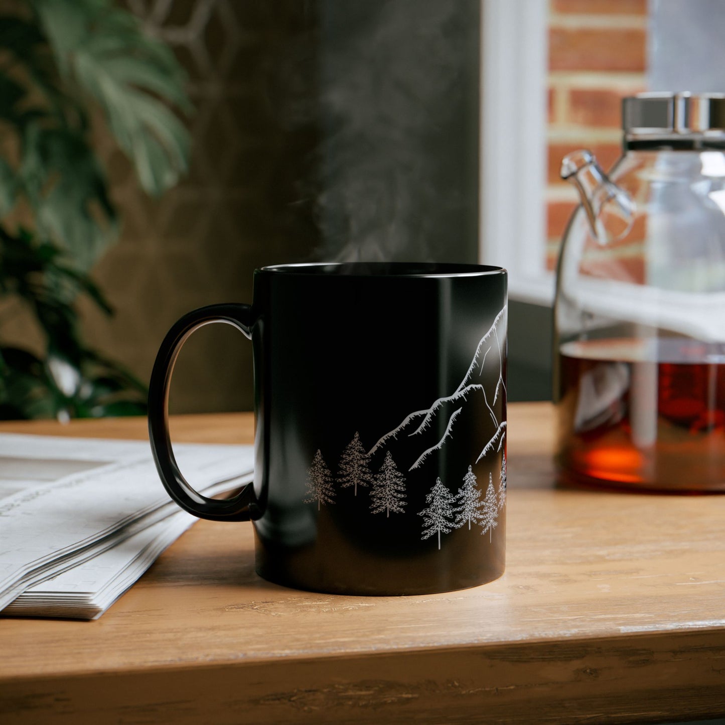 Mountain Landscape | Black Mug for Nature Lovers | Ceramic Mug | 11 oz