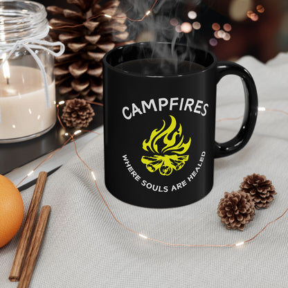 Campfire Soul Healing Black Mug | Yellow | Ceramic Mug | 11 oz