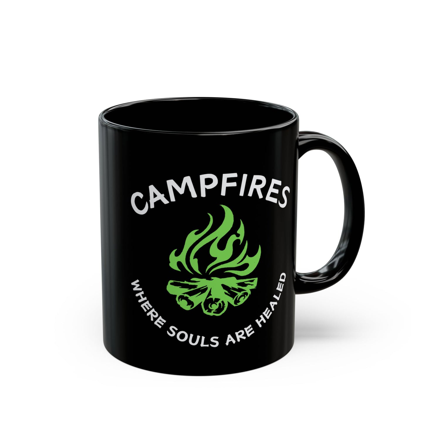 Campfire Soul Healing Black Mug | Green | Ceramic Mug | 11 oz