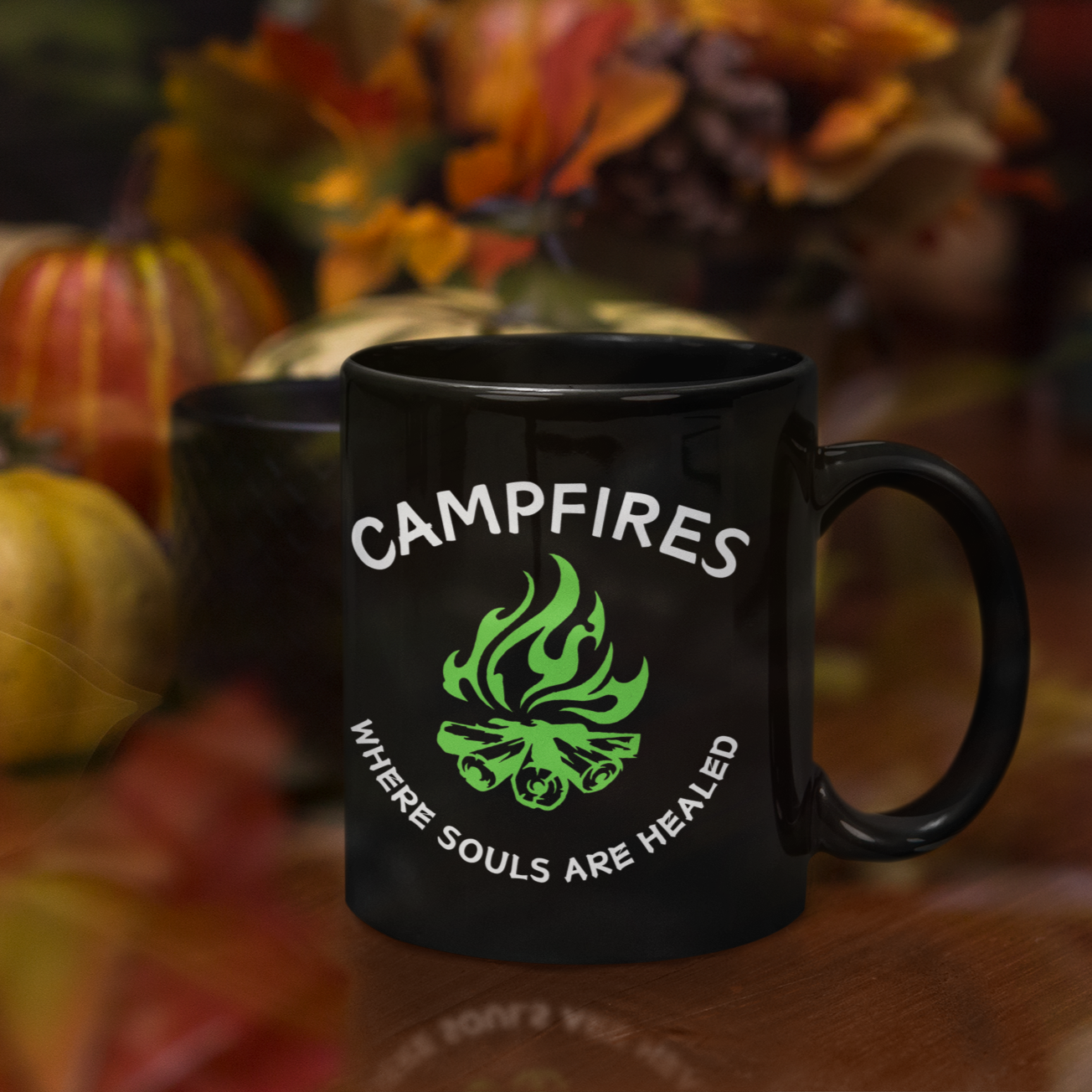 Campfire Soul Healing Black Mug | Green | Ceramic Mug | 11 oz