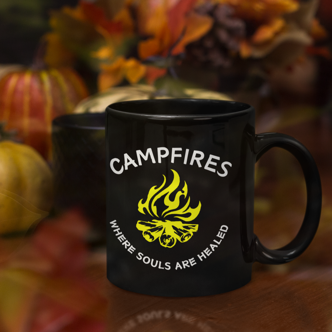 Campfire Soul Healing Black Mug | Yellow | Ceramic Mug | 11 oz