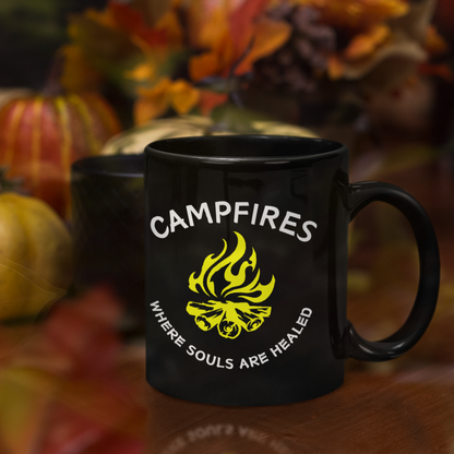 Campfire Soul Healing Black Mug | Yellow | Ceramic Mug | 11 oz