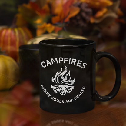 Campfire Soul Healing Black Mug | White | Ceramic Mug | 11 oz