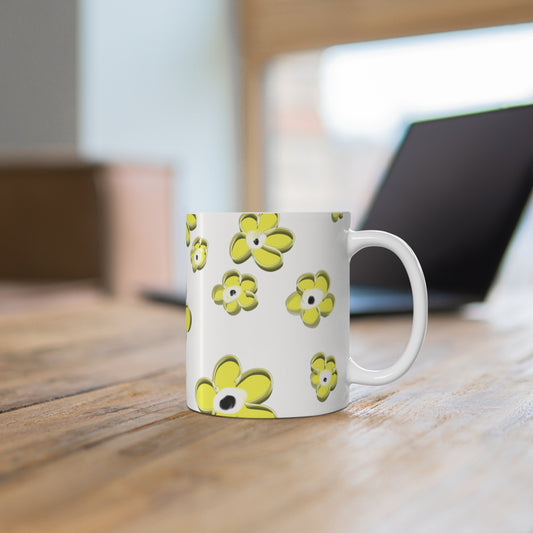 Yellow Floral - Ceramic Mug, 11oz