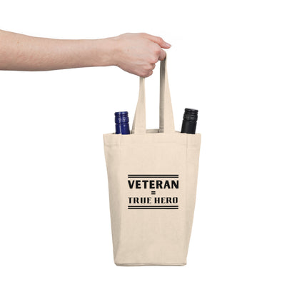 Veteran True Hero - Double Wine Tote Bag, Black Lettering