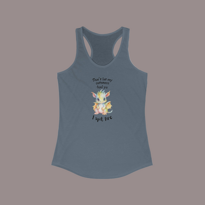 Don’t Let My Cuteness Fool You | Baby Dragon in Soft Pastels | Women's Ideal Racerback Tank