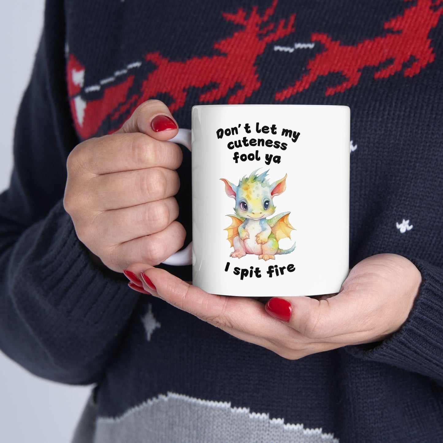 Don’t Let My Cuteness Fool You | Baby Dragon in Soft Pastels |Ceramic Mug | 11 oz