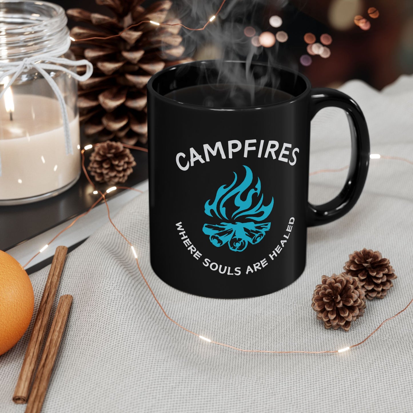 Campfire Soul Healing Black Mug | Blue | Ceramic Mug | 11 oz