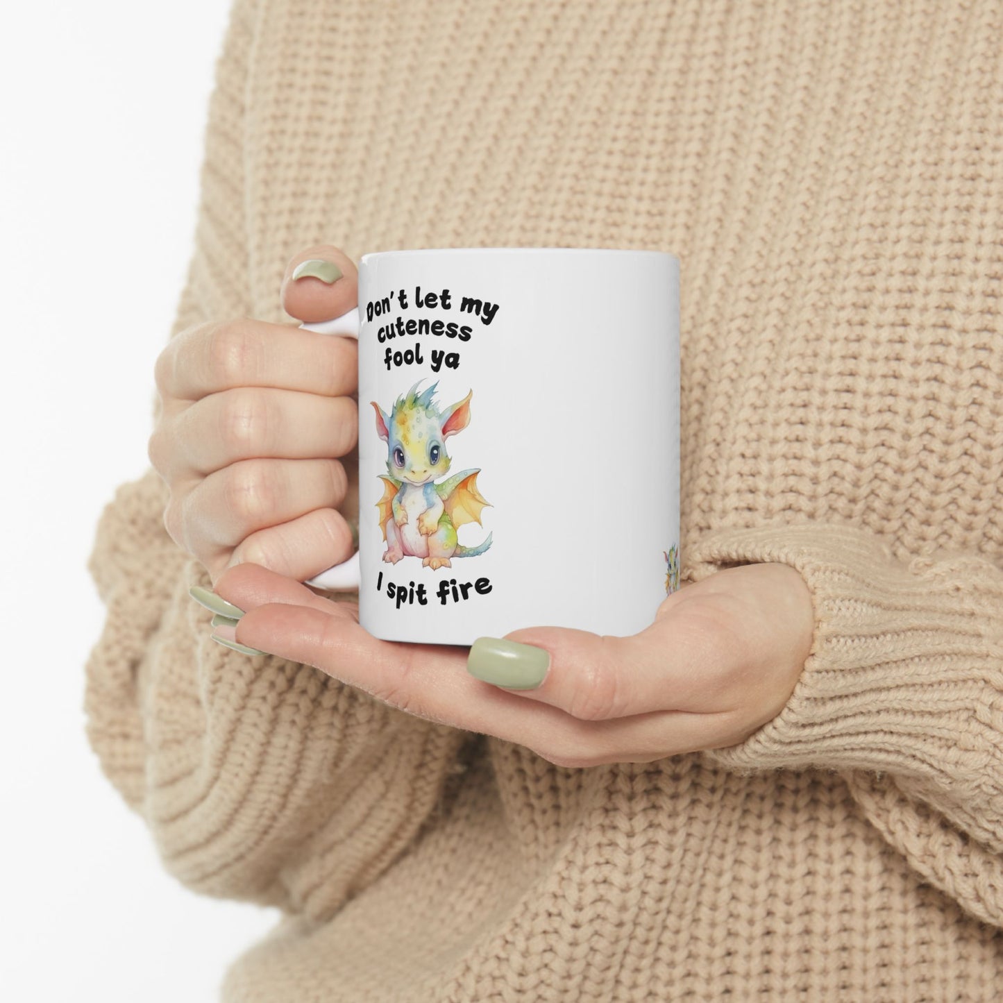 Don’t Let My Cuteness Fool You | Baby Dragon in Soft Pastels |Ceramic Mug | 11 oz