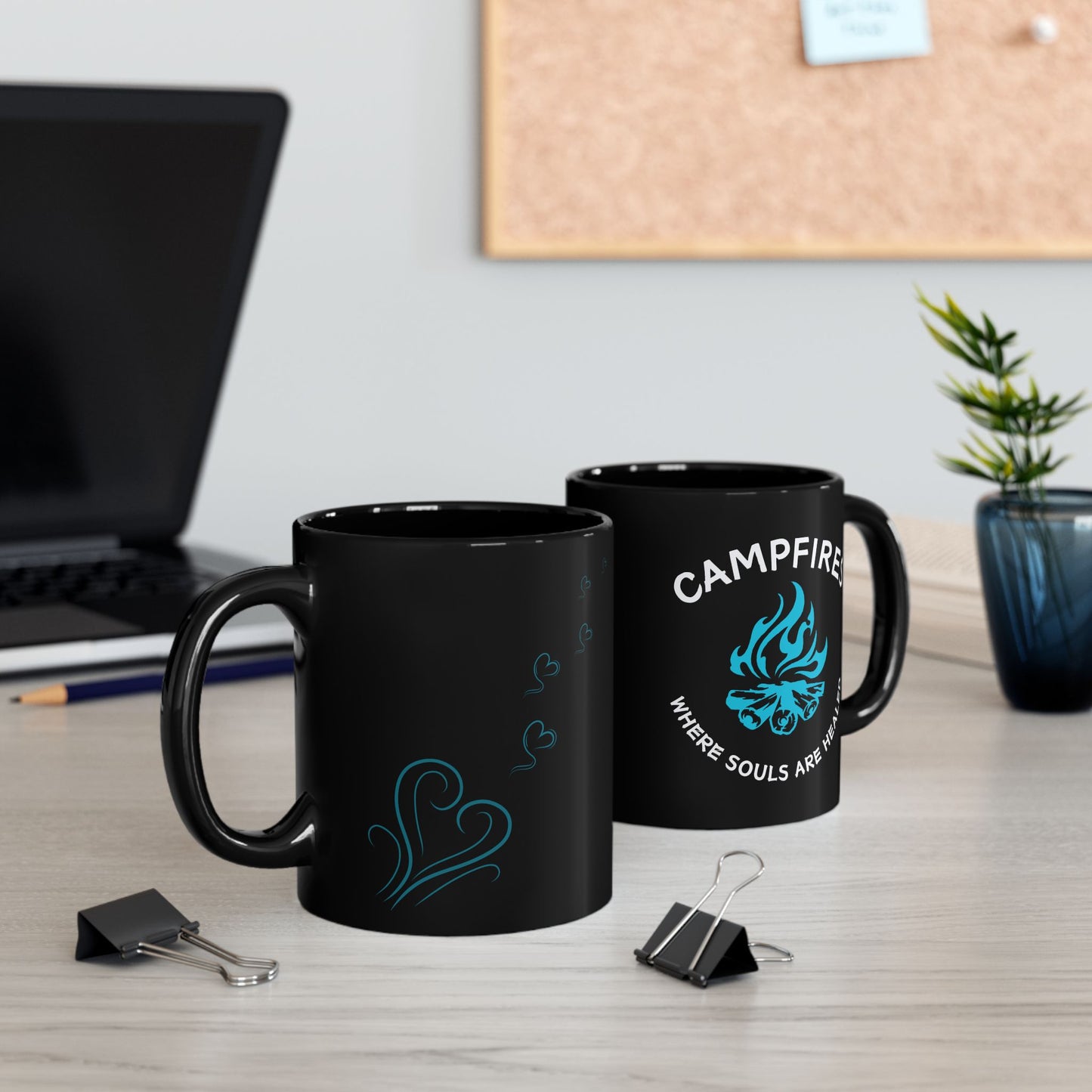 Campfire Soul Healing Black Mug | Blue | Ceramic Mug | 11 oz