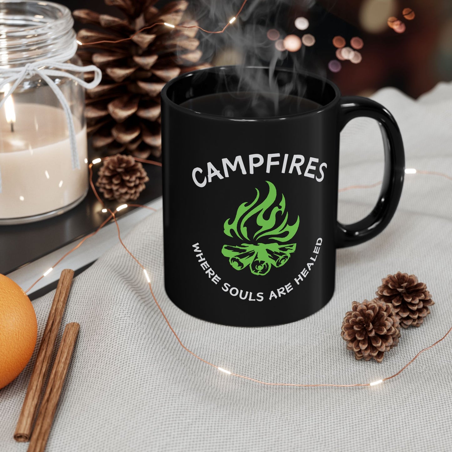 Campfire Soul Healing Black Mug | Green | Ceramic Mug | 11 oz