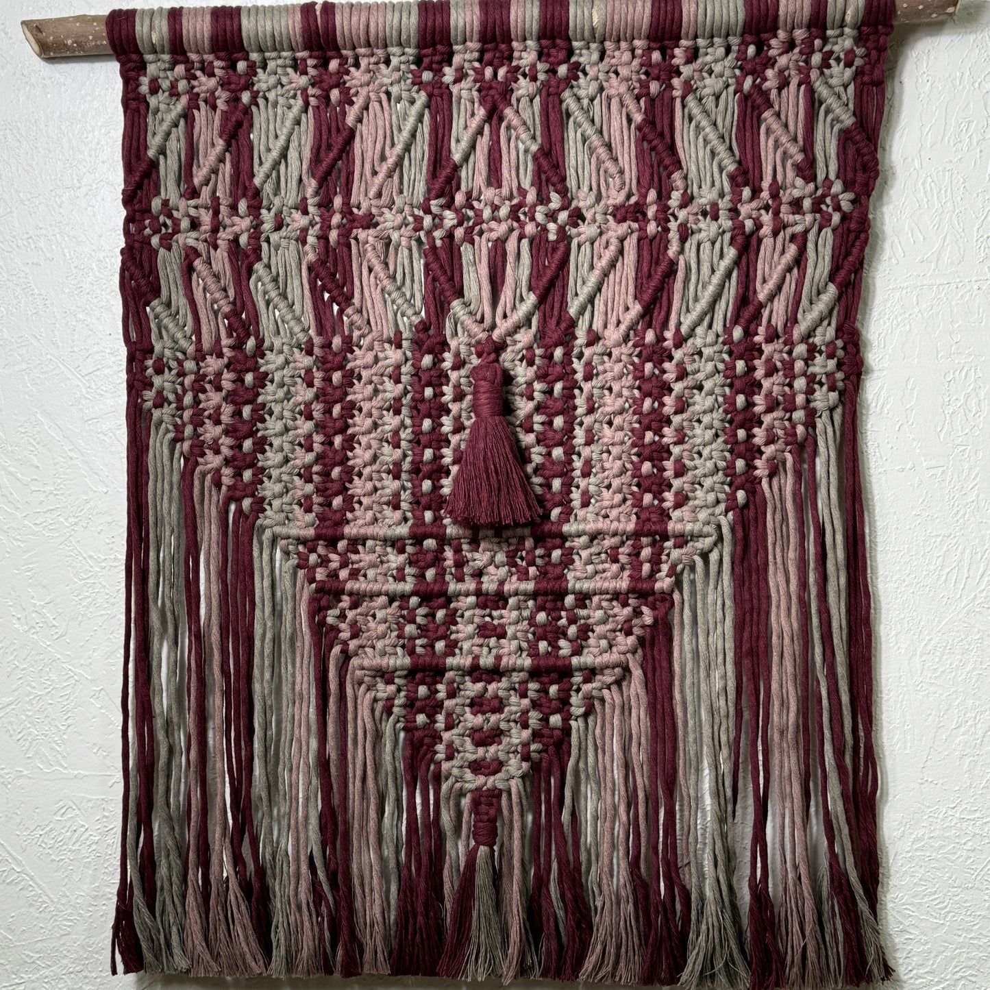 Macrame - Bands of Burgundy & Grey