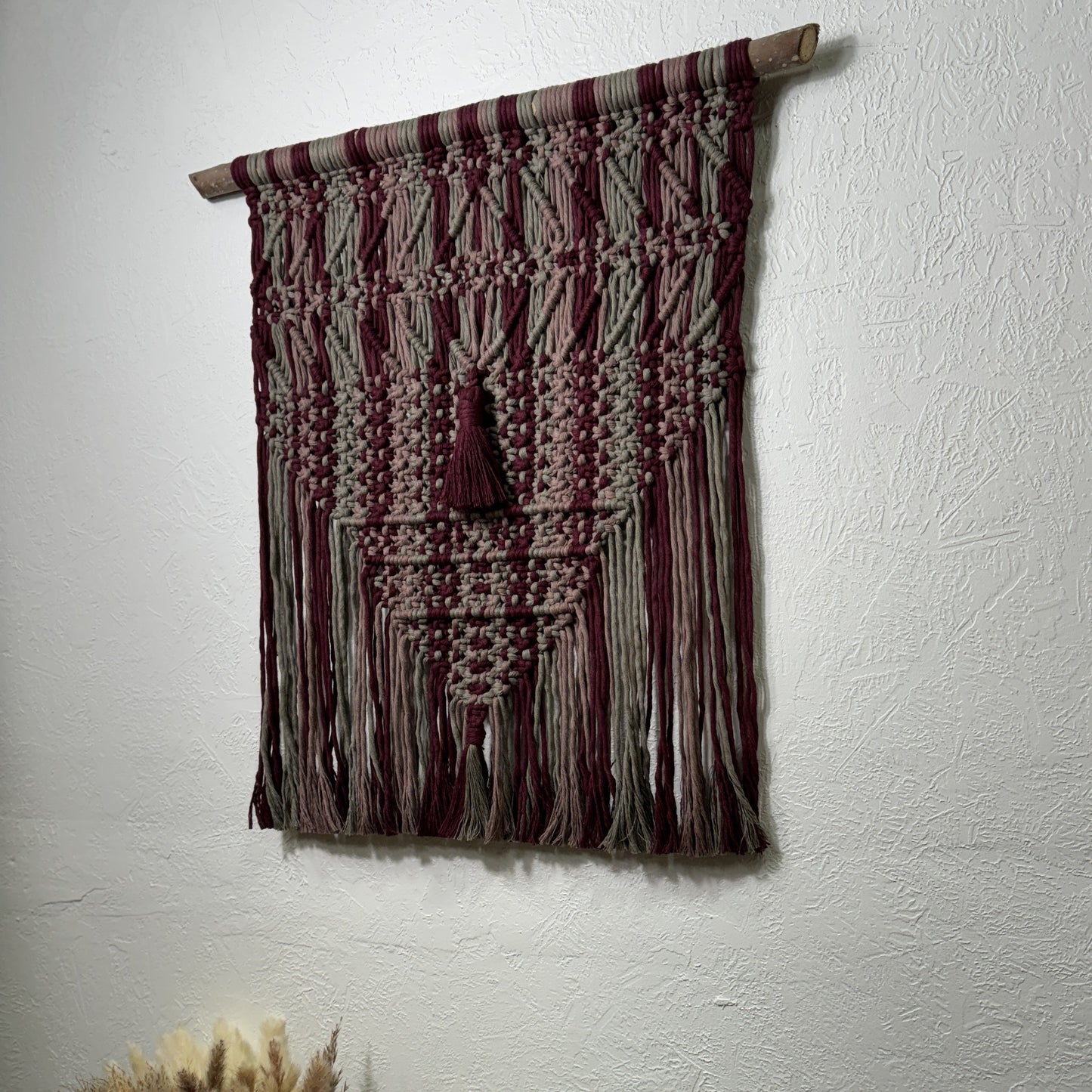 Macrame - Bands of Burgundy & Grey