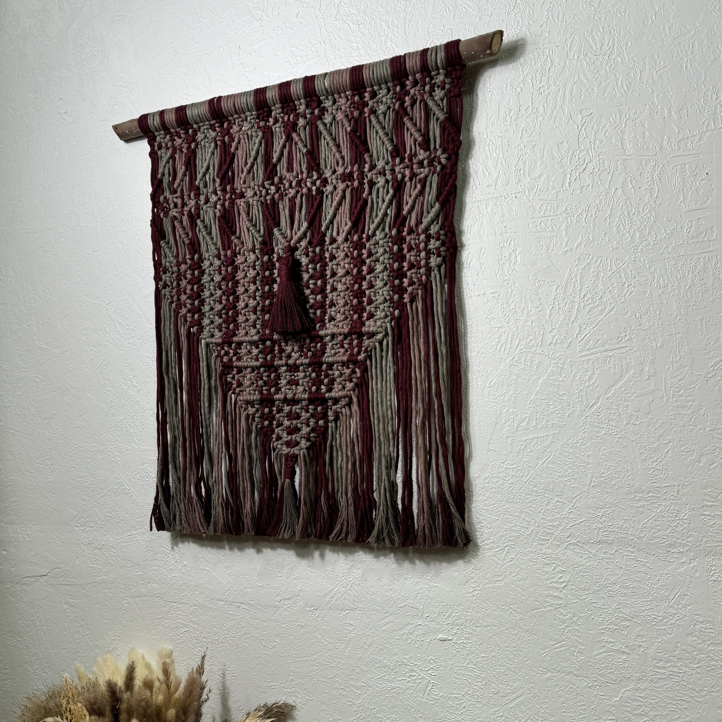 Macrame - Bands of Burgundy & Grey