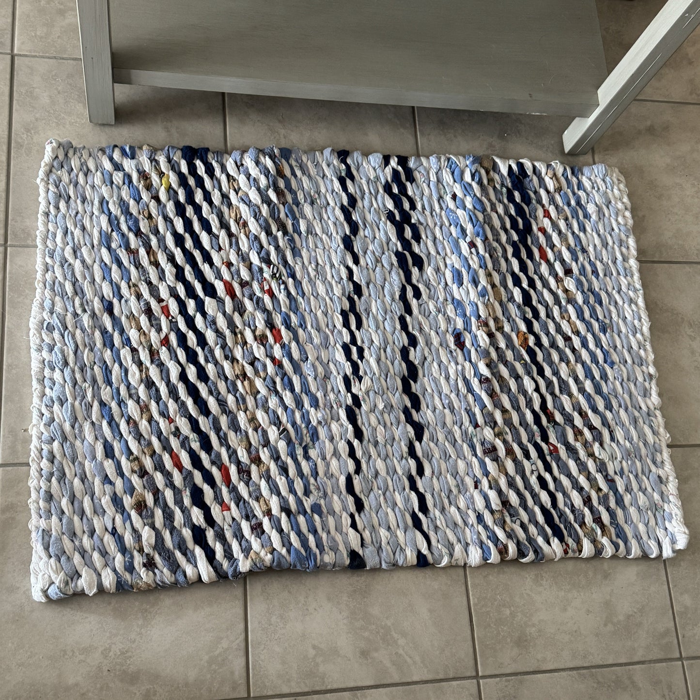 Rug | Skid Proof | Multi Blue with Navy Stripes