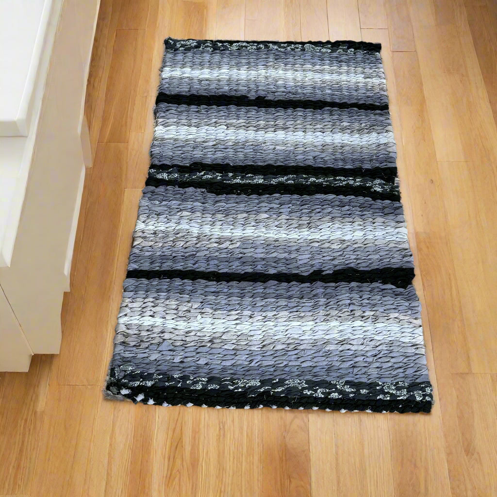 Rug | Skid Proof | Shades of Grey with Black Stripes